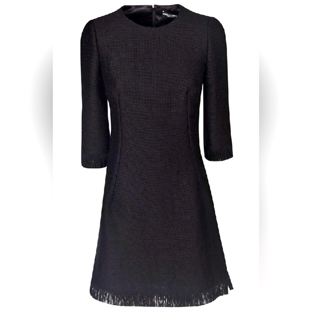 New with Tags- Black Dolce & Gabanna Boucle Wool Sheath Dress size 36it  (US 4)